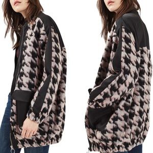 TOPSHOP Black Multi Hairy Houndstooth Coat